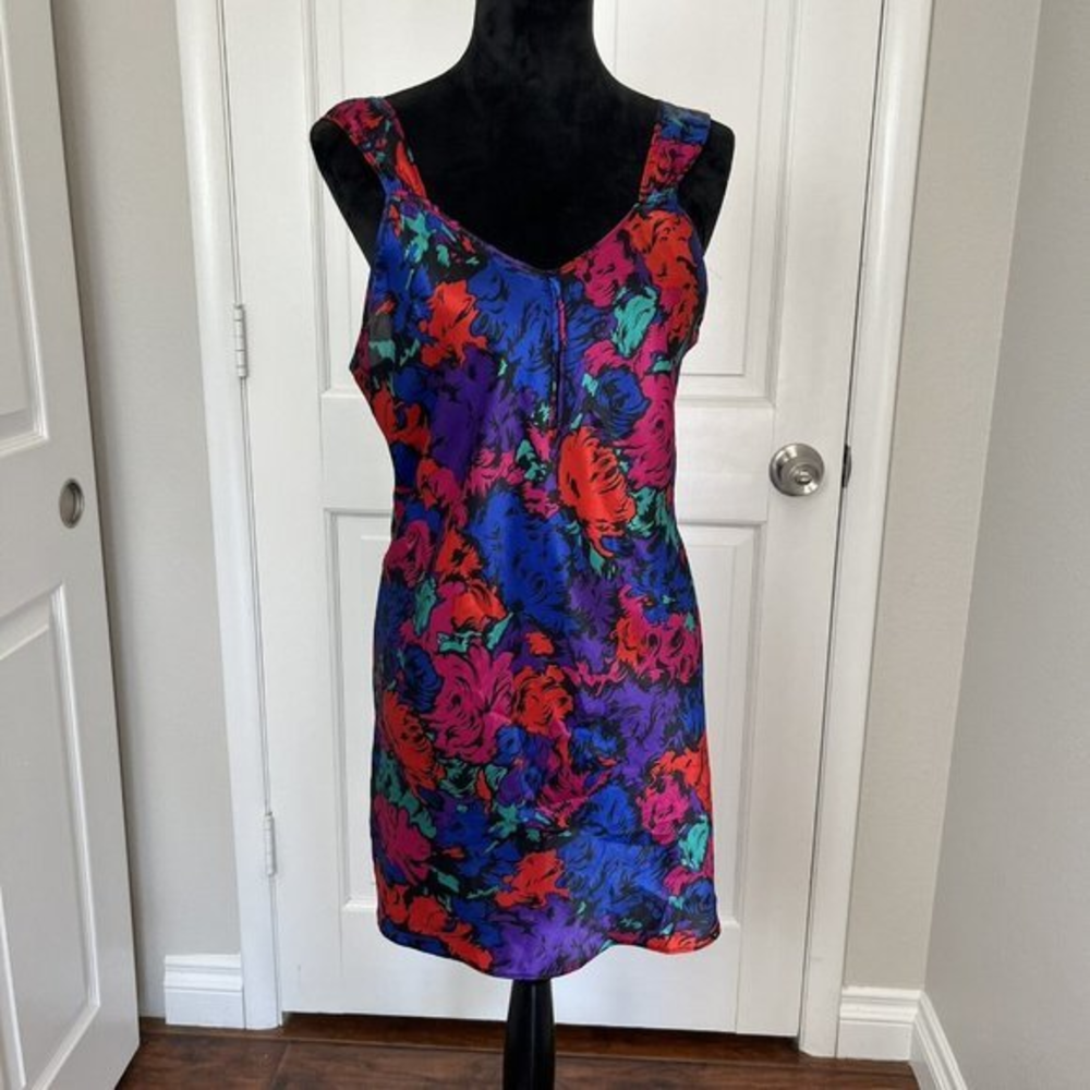 Vintage 1980s Inhibitions Floral Satin Slip Nightgown Dress Women’s M